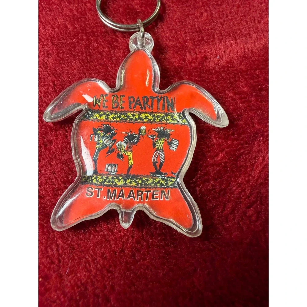 St Maarten Sea Turtle Keychain No Stress Mon We Be Partyin Souvenir Acrylic